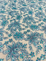 Metallic Floral Lace Design Embroidered Polyester Fabric - Floral Lace, 54" Width (1 Yard)