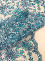 Metallic Floral Lace Design Embroidered Polyester Fabric - Floral Lace, 54" Width (1 Yard)