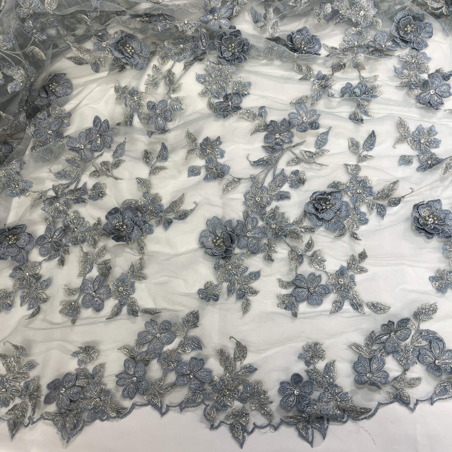 3D Beaded Floral Lace Fabric