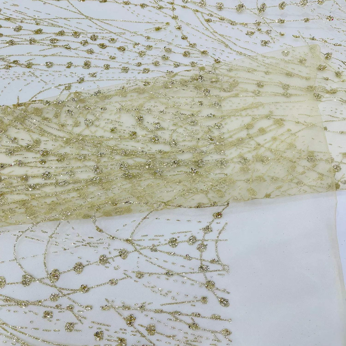 Galaxy Glitter Design Mesh Lace Polyester Fabric - Glitter Galaxy Pattern, 52-54" Width (1 Yard)
