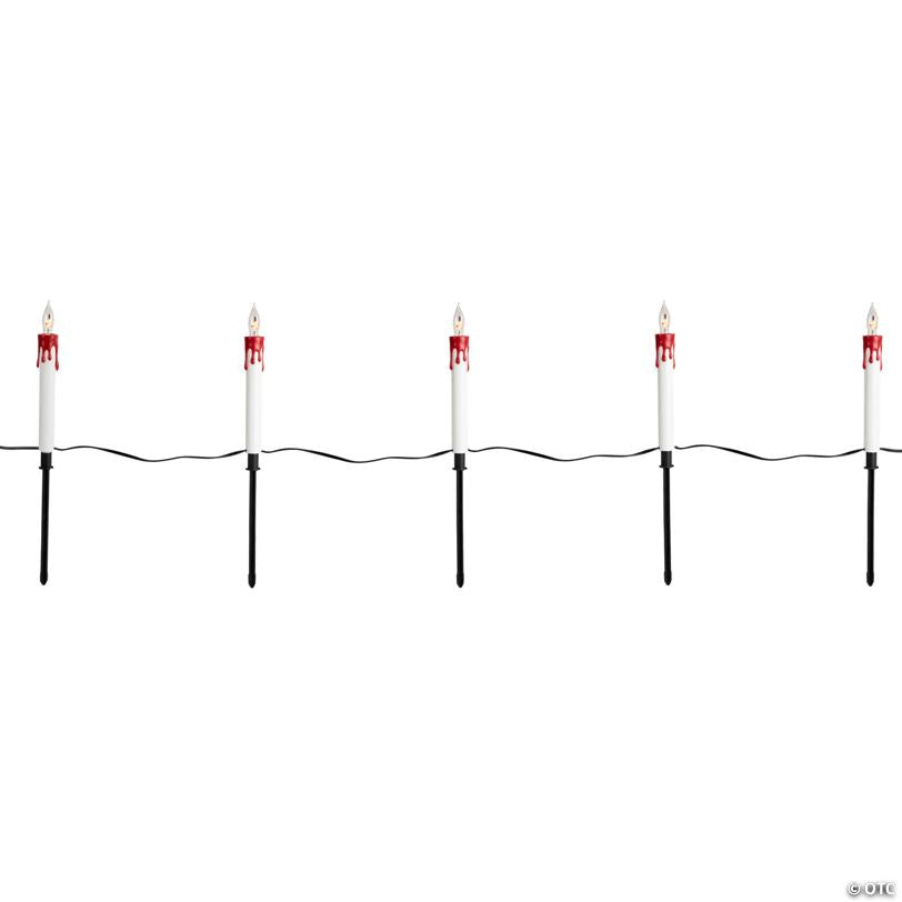 Lighted Flickering Candle Halloween Pathway Marker Lights - 4' Black Wire - 5ct