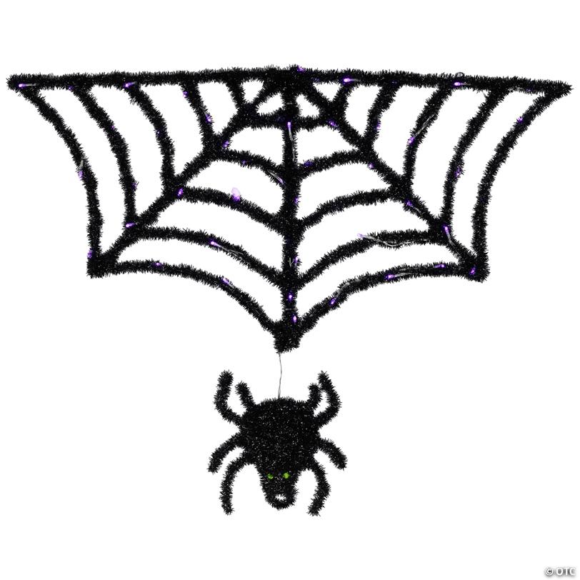 Lighted Spider and Web Halloween Decoration - 36" - Black - Purple LED Lights