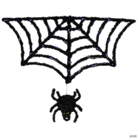 36-Inch Black Spider and Web Halloween Decoration with Purple LED Lights