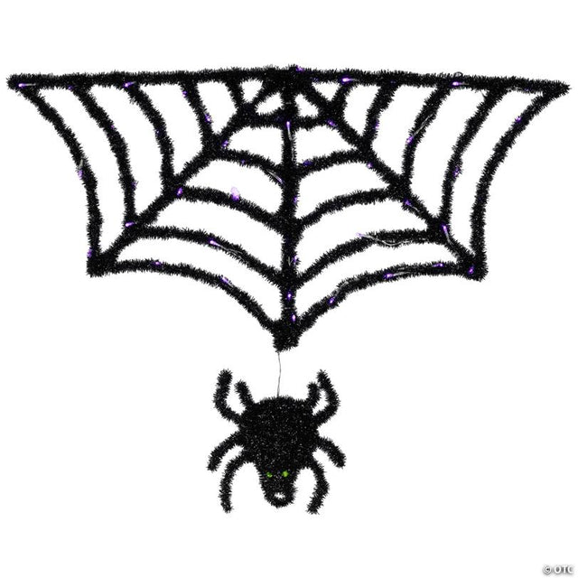 Lighted Spider and Web Halloween Decoration - 36" - Black - Purple LED Lights