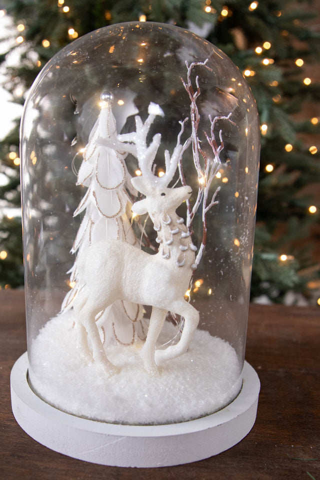 Glass Light Up Reindeer Cloche