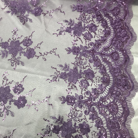 Lilac Sequin Lace Fabric - Embroidered Mesh, Lilac