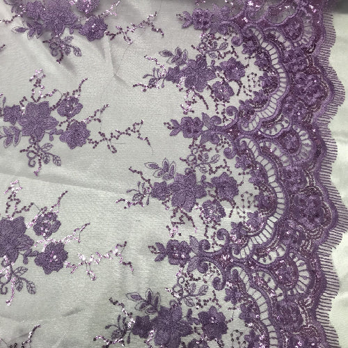 Lilac Sequin Lace Fabric - Embroidered Mesh, Lilac