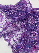 Metallic Floral Lace Design Embroidered Polyester Fabric - Floral Lace, 54" Width (1 Yard)