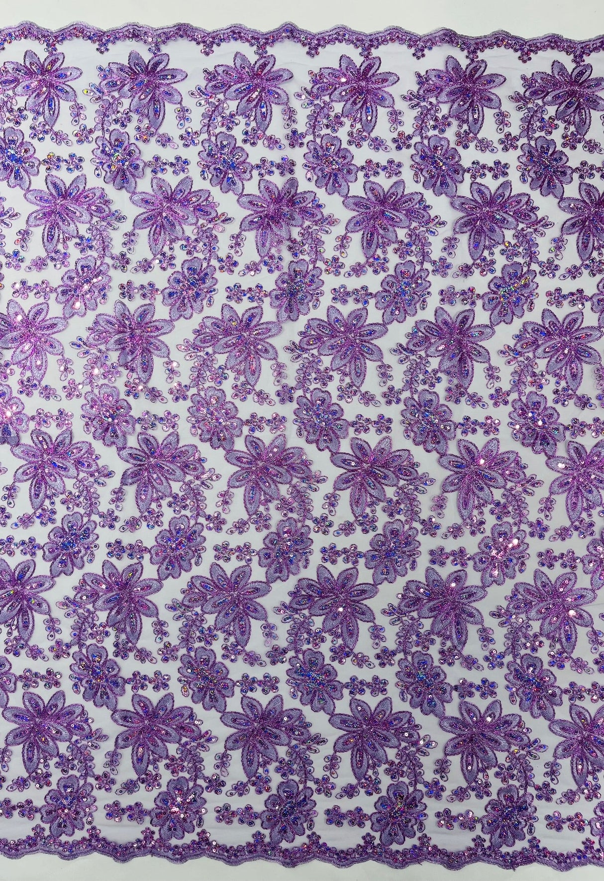 Metallic Floral Lace Design Embroidered Polyester Fabric - Floral Lace, 54" Width (1 Yard)