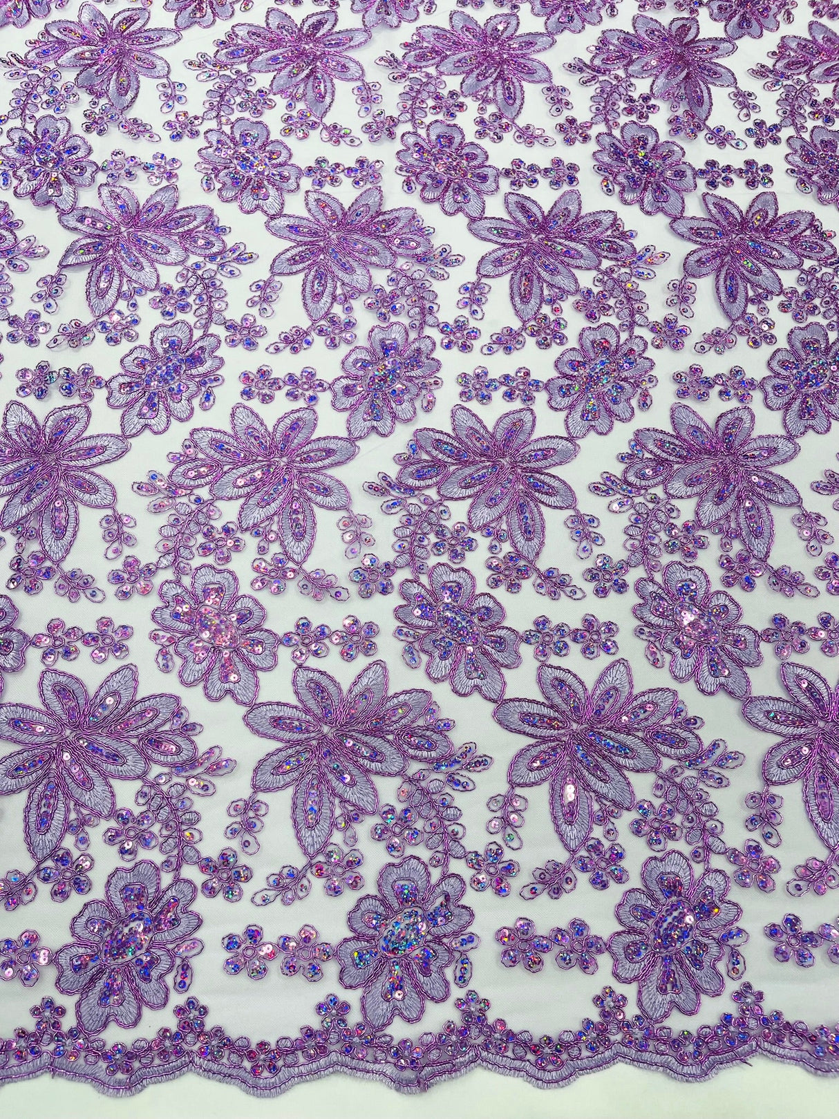 Metallic Floral Lace Design Embroidered Polyester Fabric - Floral Lace, 54" Width (1 Yard)