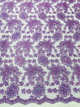 Metallic Floral Lace Design Embroidered Polyester Fabric - Floral Lace, 54" Width (1 Yard)
