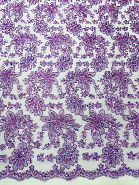 Metallic Floral Lace Design Embroidered Polyester Fabric - Floral Lace, 54" Width (1 Yard)