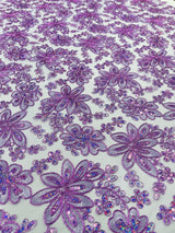 Metallic Floral Lace Design Embroidered Polyester Fabric - Floral Lace, 54" Width (1 Yard)