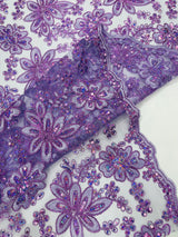 Metallic Floral Lace Design Embroidered Polyester Fabric - Floral Lace, 54" Width (1 Yard)