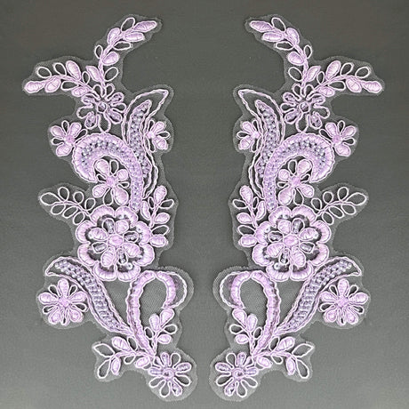 Beaded Corded Floral Lace Applique Pair