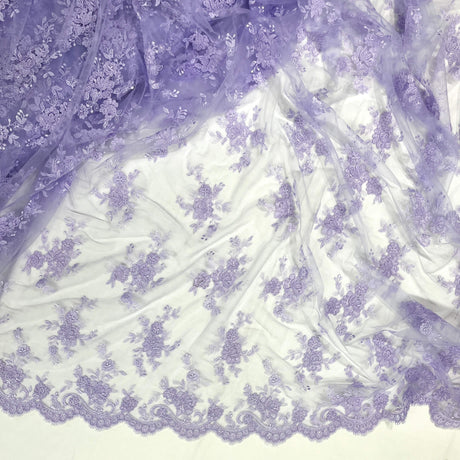 Corded Bridal Lace Fabric - Embroidered Polyester Net Mesh, 56" Width (1 Yard)