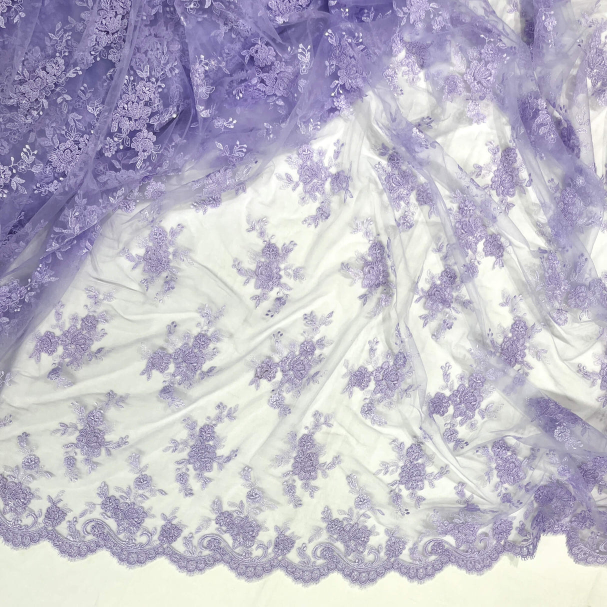 Corded Bridal Lace Fabric on Polyester Net Mesh