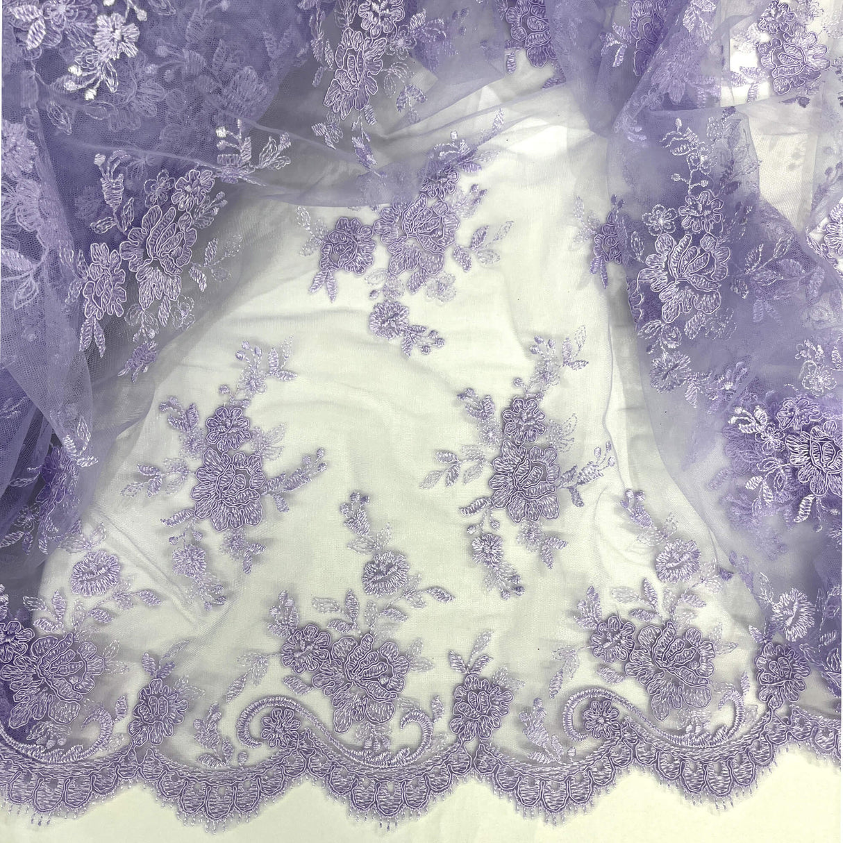 Corded Bridal Lace Fabric on Polyester Net Mesh