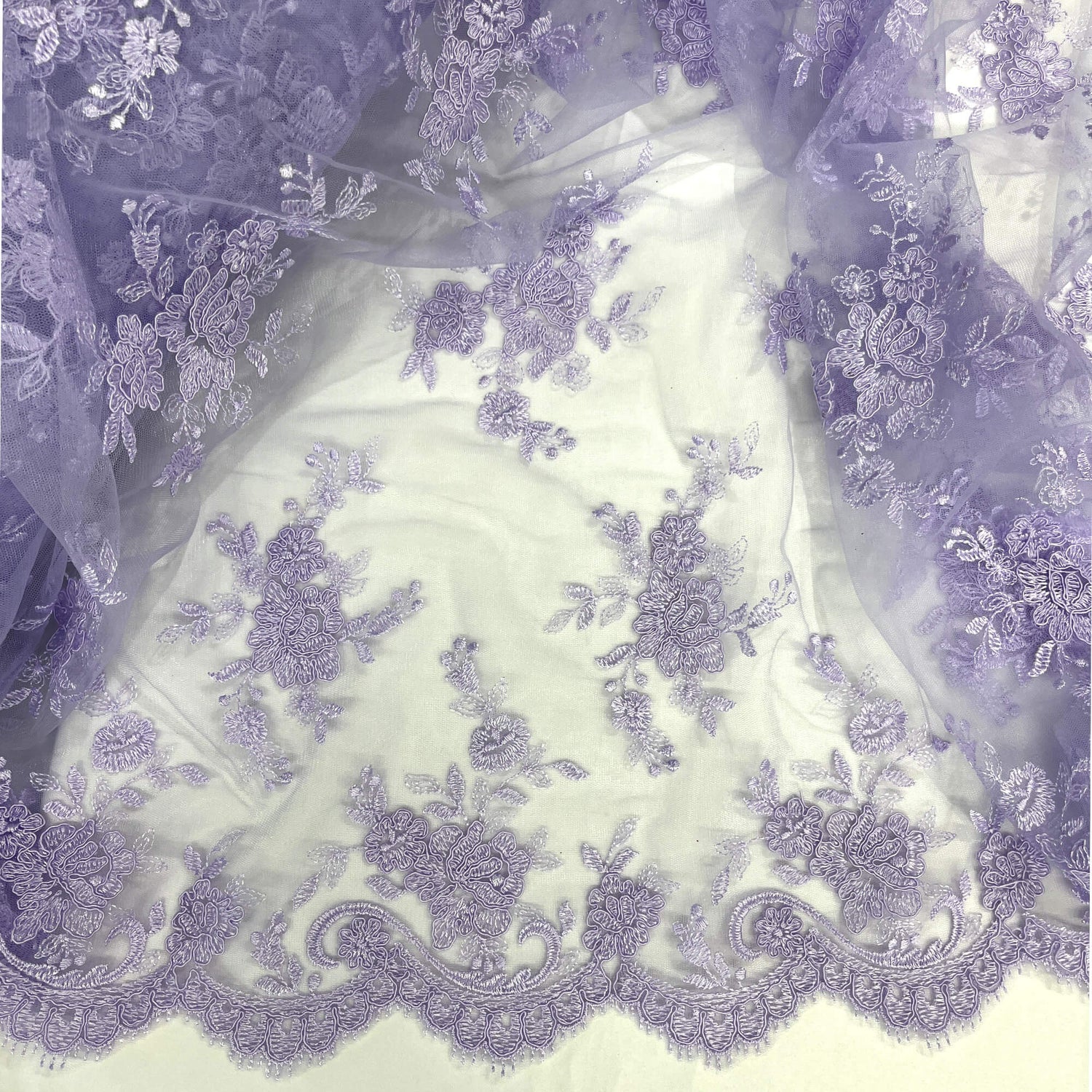 Corded Bridal Lace Fabric on Polyester Net Mesh
