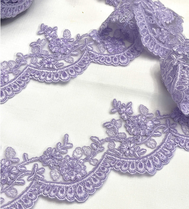Embroidered Floral Beaded Lace Trim
