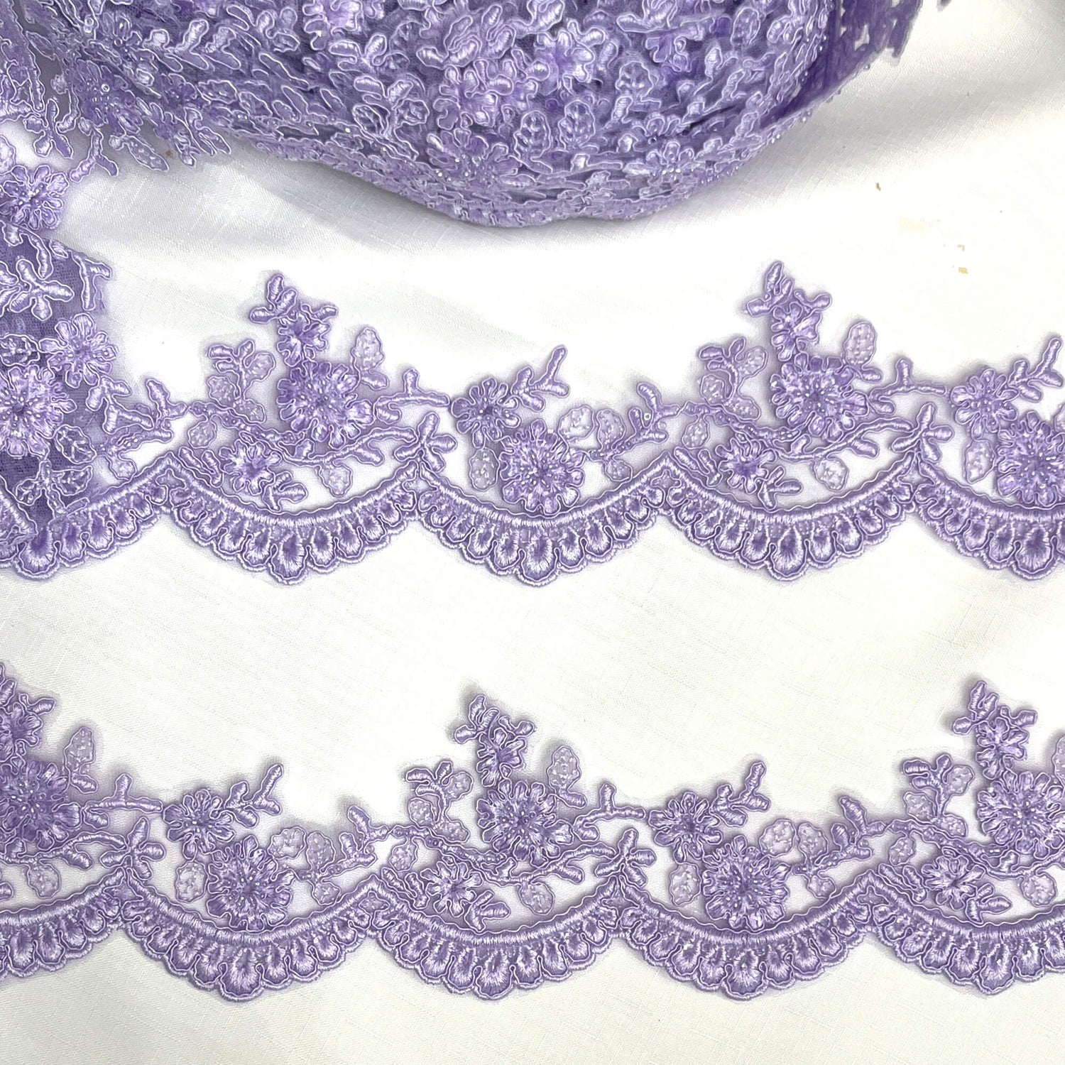 Embroidered Floral Beaded Lace Trim