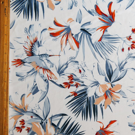 Swim Knit Nylon Spandex Lily Birds Floral Print