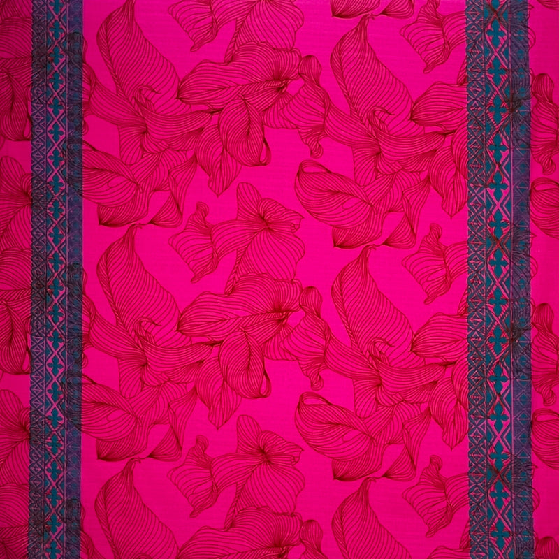 Cotton Barkcloth Lily With Tapa Double Border Fabric