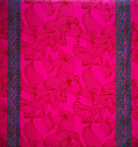 Cotton Barkcloth Lily With Tapa Double Border Fabric