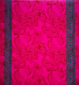 Lily With Tapa Double Border Cotton Light Barkcloth Fabric - Floral Tapa Border, 36" X 45" (1 Yard)