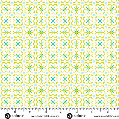 Cotton Print Limeaid Pixel Petals 44/45 Fabric