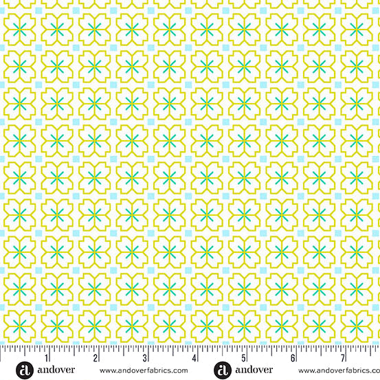 Cotton Print Limeaid Pixel Petals 44/45 Fabric