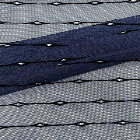 Linear Flocked Stretch Mesh Nylon Spandex Fabric - Navy, Black, Textured Mesh, 54" Width (1 Yard)