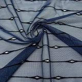 Linear Flocked Stretch Mesh Nylon Spandex Fabric - Navy/Black Linear Flocked, 54" Width (1 Yard)