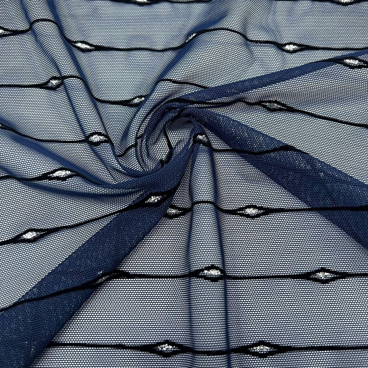 Flocked Stretch Mesh Navy Black