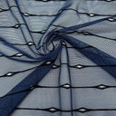 Linear Flocked Stretch Mesh Nylon Spandex Fabric - Navy, Black, Textured Mesh, 54" Width (1 Yard)