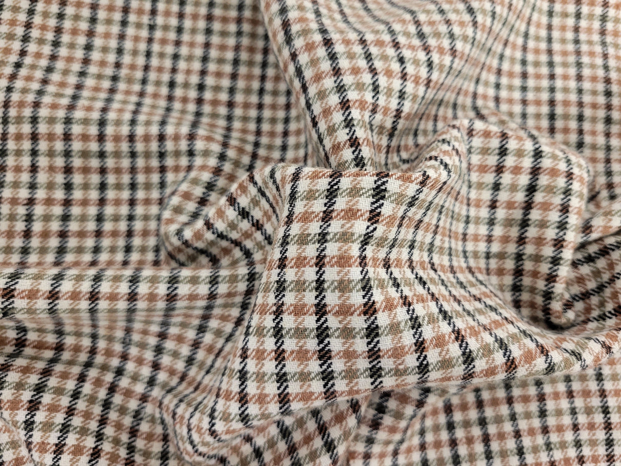 Linen Cotton Gingham Black Olive Brown