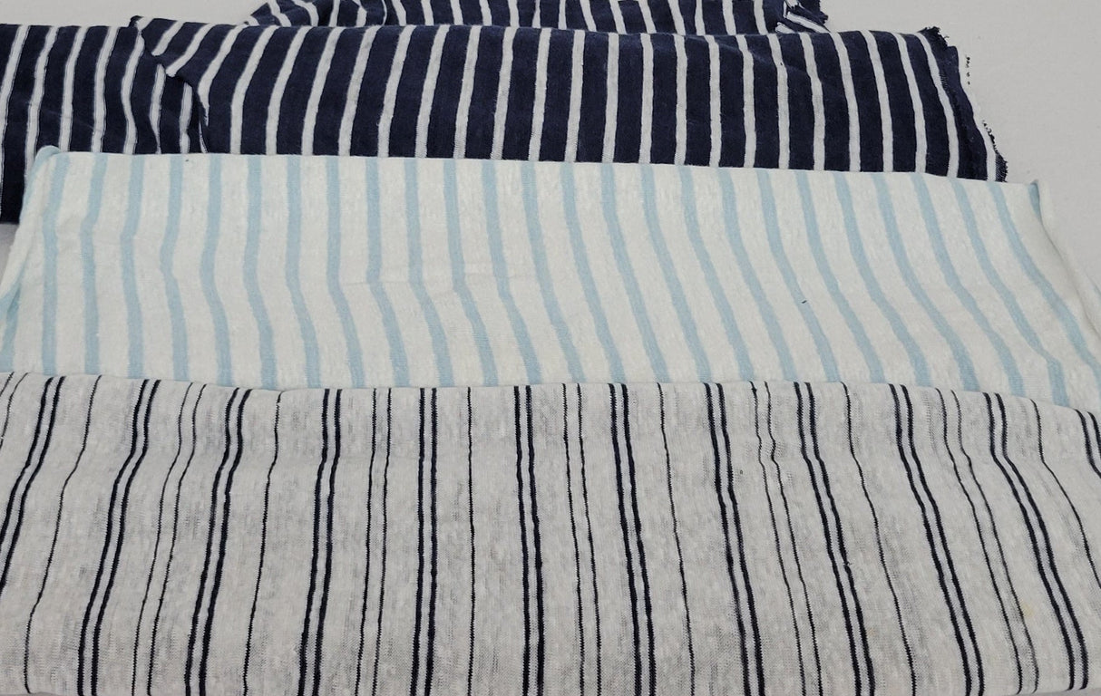 Linen Jersey White Light Blue Stripe