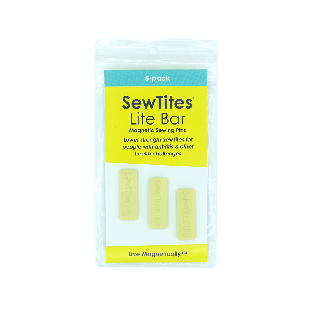 SewTites Lite Bar Magnetic Sewing Pins - Low Strength Magnets, 1.25" X .5" (5 Pack)