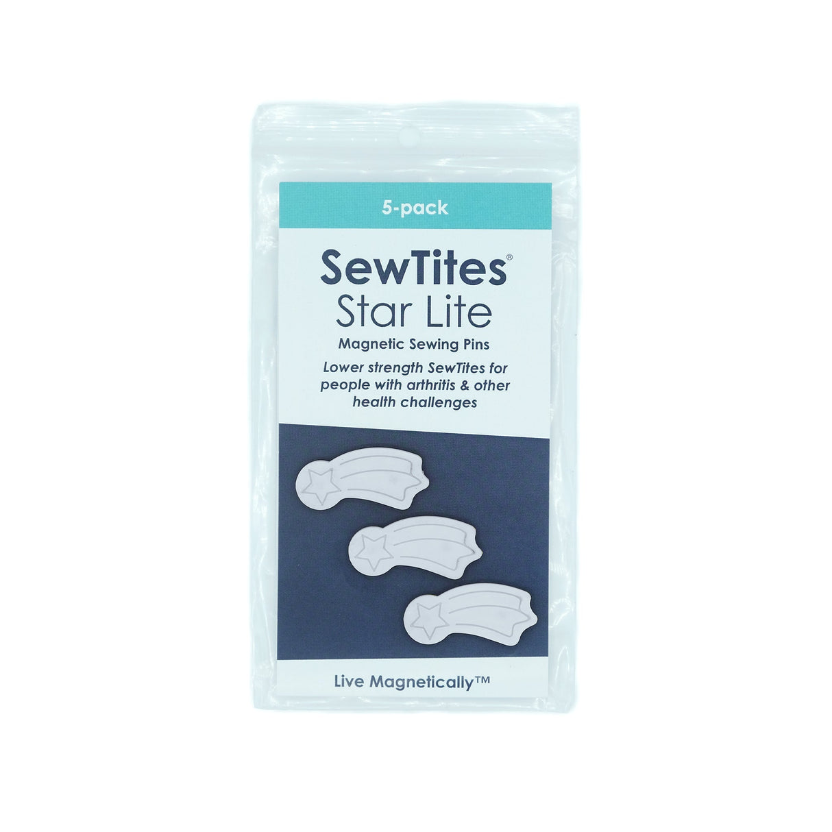 SewTites Star Lite Magnetic Sewing Pins Fabric - Icy Blue-Grey, Star Shape, 1.15" X .5" (5 Pack)