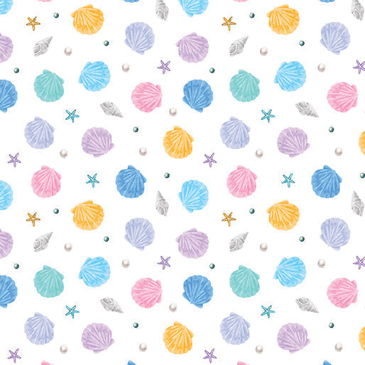 Cotton Fabric Little Shells White 44/45"