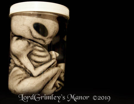 white Area 51 alien embryo jar sci-fi prop