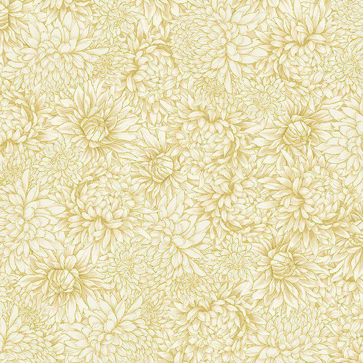 Quilting Cotton Lotus Garden Metallic Chrysanthemums Cream Timeless Treasures