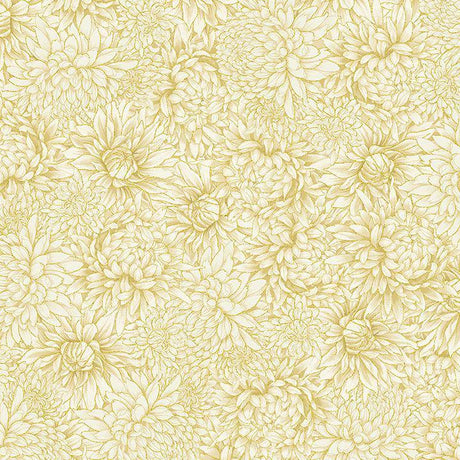 Quilting Cotton Lotus Garden Metallic Chrysanthemums Cream Timeless Treasures