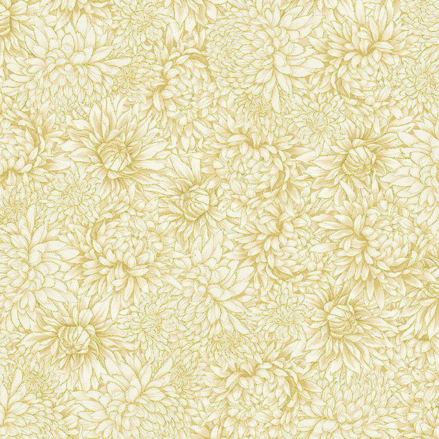 Quilting Cotton Lotus Garden Metallic Chrysanthemums Cream Timeless Treasures