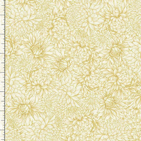 Quilting Cotton Lotus Garden Metallic Chrysanthemums Cream Timeless Treasures