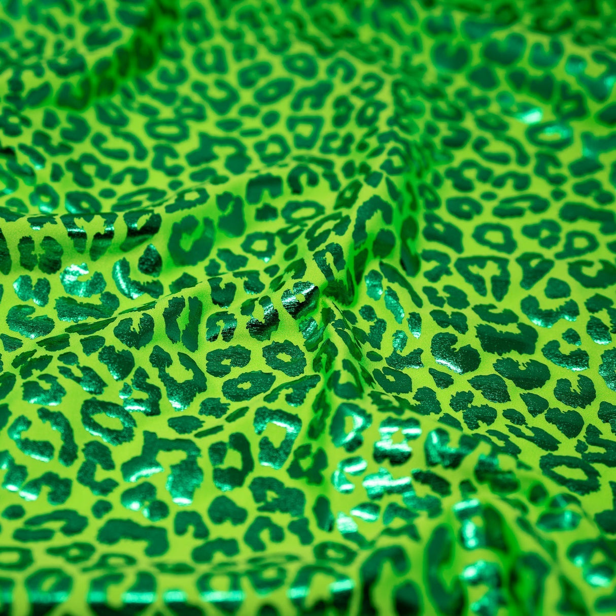 Loud Leo Foil Printed Spandex Nylon Spandex Fabric - Metallic Leopard Foil Print, 56" Width (1 Yard)
