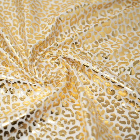 Loud Leo Foil Printed Nylon Spandex Fabric - Metallic Leopard Foil Print, 56" Width (1 Yard)
