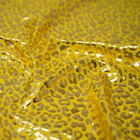 Loud Leo Foil Printed Spandex Nylon Spandex Fabric - Metallic Leopard Foil Print, 56" Width (1 Yard)