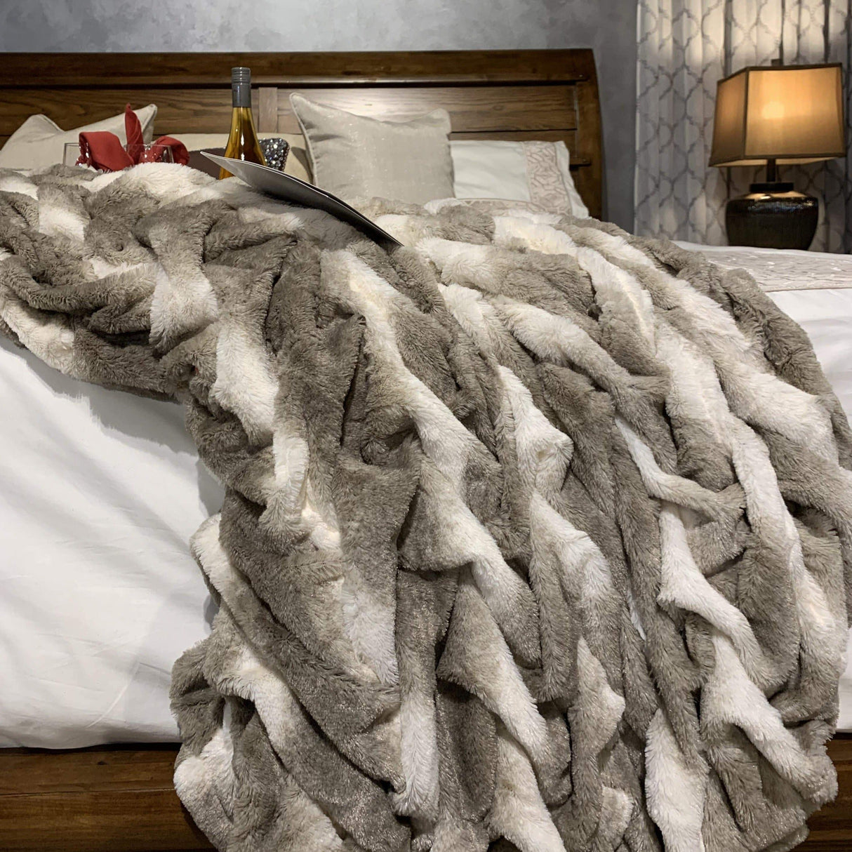 Soft Braided Look Cozy Faux Fur Fabric - Toned Mocha & Silver, Braided Look, 104" X 93" (Cal King/Eastern King - 104" X 93")