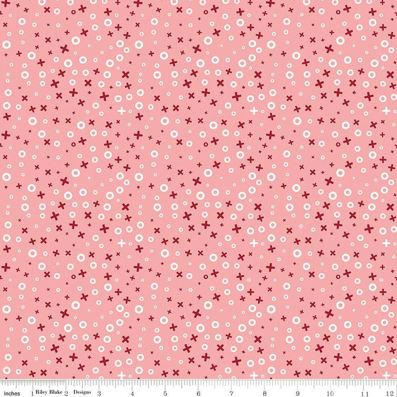 Cotton Print Love You Always XOs Coral Fabric 43/44"